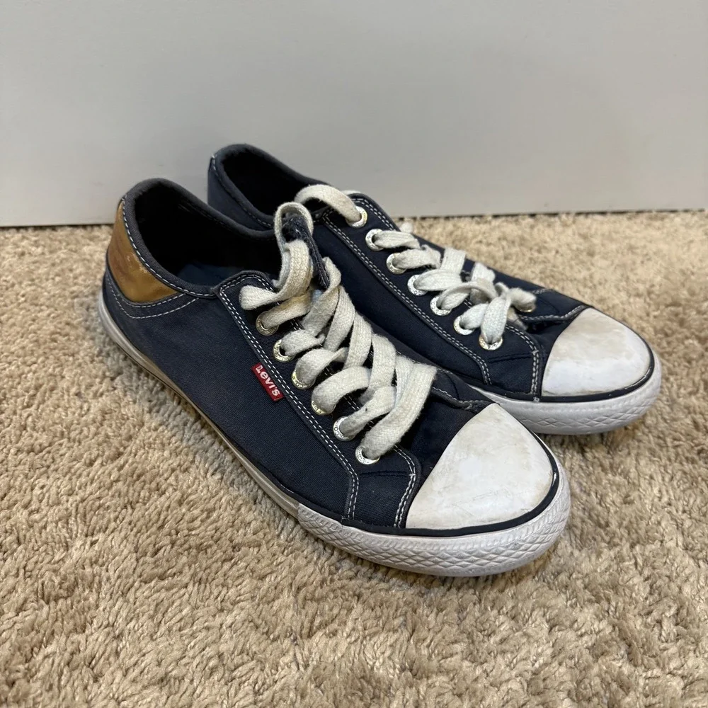Levis Shoes Mens Size 8 Blue Canvas Low Top Casual Lace Up Sneakers‎ Retro Style